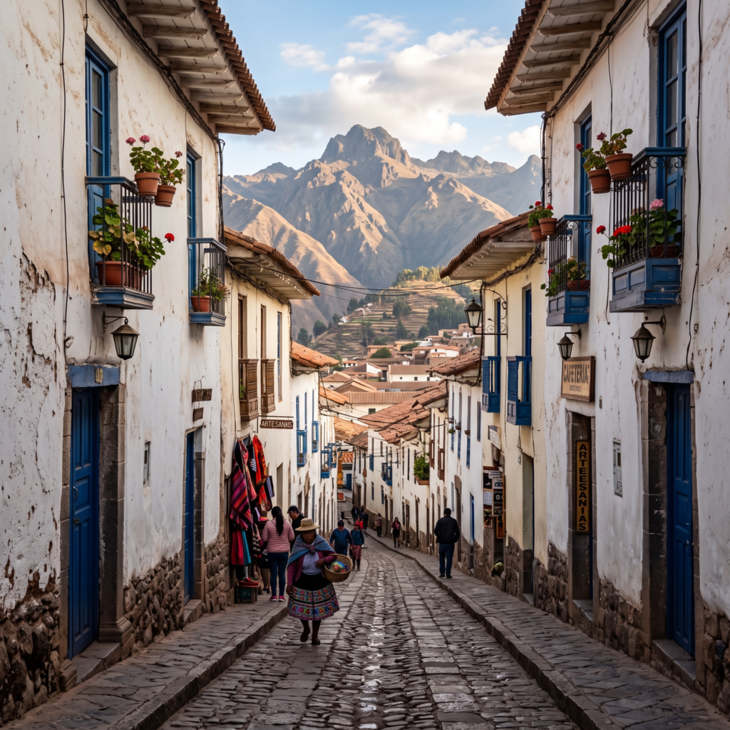 Vista aérea de terrazas agrícolas incas escalonadas en un valle andino