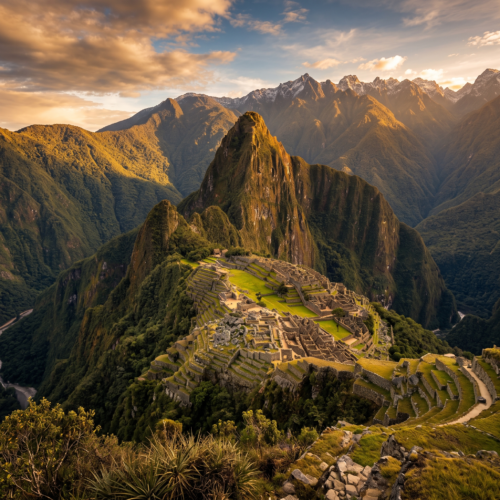 Vista panorámica de la ciudadela inca de Machu Picchu, Perú