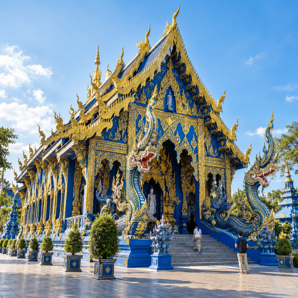Este circuito exclusivo comprime en seis noches lo esencial de Bangkok y del norte tailandés, con vuelo regular en lugar de directo, lo que amplía las fechas de salida a los lunes y miércoles durante todo el año. Empieza con tres noches en la capital: los templos de Wat Traimit, Wat Po y Wat Benchamabophit, y un día libre para quien prefiera explorar por su cuenta. El vuelo interno a Chiang Rai abre la segunda mitad del viaje. Allí, el Triángulo de Oro se recorre en lancha por el Mekong, con entrada en aguas de Myanmar y Laos, museo del Opio y la Casa Negra, un proyecto arquitectónico que rompe con cualquier idea previa de museo tailandés. El templo Azul cierra la jornada antes de seguir por carretera hacia Chiang Mai, parando en el templo Blanco de Wat Rong Khun. En Chiang Mai, el templo Doi Suthep corona una colina a más de mil metros, y el centro de artesanías reúne a plateros, tejedoras de seda y talladores de madera trabajando a la vista. El último día completo está dedicado a Eco Valley, un santuario de elefantes centrado en su bienestar: preparación de su comida, elaboración de papel con su estiércol y un baño compartido bajo una pequeña cascada, además de una visita al poblado de las mujeres jirafa. Con guía de habla hispana durante todo el recorrido, atención 24 horas por WhatsApp y tarjeta Sim incluida (previo envío de los pasaportes con un mes de antelación), es el circuito exclusivo más compacto del norte para quien no dispone de una semana completa. Información general Salidas: Lunes y miércoles. Ruta: 3n Bangkok, 1n Chiang Rai, 2n Chiang Mai. Categoría hotelera: A elección del cliente. Régimen: Según programa. Importante: EXCLUSIVO TAIKO. Itinerario día a día <div class="pp_accordion_close has_icon"><h3><a href="#">"Día</a></h3><div><p> Salida en vuelo regular con destino Bangkok. Noche a bordo. </p></div></div> <div class="pp_accordion_close has_icon"><h3><a href="#">"Día</a></h3><div><p> Llegada al aeropuerto internacional de Bangkok. Traslado al hotel y alojamiento (check-in desde las 14:00h). Resto del día libre. </p></div></div> <div class="pp_accordion_close has_icon"><h3><a href="#">"Día</a></h3><div><p> Desayuno. Recorrido por las calles principales de Bangkok y su parte antigua: templo del Buda de Oro (Wat Traimit), templo del Buda Reclinado (Wat Po) y templo de mármol (Wat Benchamabophit). Regreso al hotel. Alojamiento. </p></div></div> <div class="pp_accordion_close has_icon"><h3><a href="#">"Día</a></h3><div><p> Desayuno. Día libre para disfrutar de la ciudad, con posibilidad de excursiones opcionales. </p></div></div> <div class="pp_accordion_close has_icon"><h3><a href="#">"Día</a></h3><div><p> Desayuno y almuerzo. Vuelo de línea regular a Chiang Rai. Visita al Triángulo de Oro (Tailandia, Laos y Myanmar), paseo en lancha por el río Mekong, museo del Opio. Almuerzo. Visita a la Casa Negra y al templo Wat Rong Suea Ten (templo Azul). Alojamiento. </p></div></div> <div class="pp_accordion_close has_icon"><h3><a href="#">"Día</a></h3><div><p> Desayuno y almuerzo. Traslado a Chiang Mai, la Rosa del Norte (Reino Lanna, siglo XIII), ciudad amurallada. Parada en el templo blanco Wat Rong Khun. Visita al templo Doi Suthep (1.053 m). Almuerzo. Visita al centro de artesanías de Chiang Mai (joyas, seda, talla de madera, muebles de teca). Alojamiento. </p></div></div> <div class="pp_accordion_close has_icon"><h3><a href="#">"Día</a></h3><div><p> Desayuno y almuerzo. ECO VALLEY, campamento alternativo de elefantes: museo cultural, preparación de comida (bolas multivitamínicas, plátanos, caña de azúcar), elaboración de papel con estiércol de elefante, baño con los elefantes bajo una cascada. Visita al poblado de las mujeres jirafa. Almuerzo. Tarde libre. Alojamiento. </p></div></div> <div class="pp_accordion_close has_icon"><h3><a href="#">"Día</a></h3><div><p> Desayuno. Traslado al aeropuerto para el vuelo de regreso a España. Noche a bordo. </p></div></div> <div class="pp_accordion_close has_icon"><h3><a href="#">"Día</a></h3><div><p> Llegada y fin del viaje. </p></div></div> Notas importantes Tarjeta de Llegada Digital (TDAC) obligatoria, completar antes del viaje en el sitio oficial. Consultar suplemento para festividades especiales, Loykratong (noviembre), Navidad y cenas de gala obligatorias. Posible suplemento en Gem & Jewelry Fair en febrero y septiembre. El orden de las visitas puede verse alterado. En triple ocupación, la tercera cama es sofá cama o plegatín. Consultar requisitos de entrada actualizados. ¡Tailandia te espera! Reserva con Seven Colors Tours y consulta nuestras opciones de financiación en 3, 6, 9 o 12 pagos. Las plazas, servicios y precios están sujetos a disponibilidad y reconfirmación en el momento de efectuar la reserva. Detalle recomendaciones de viaje1