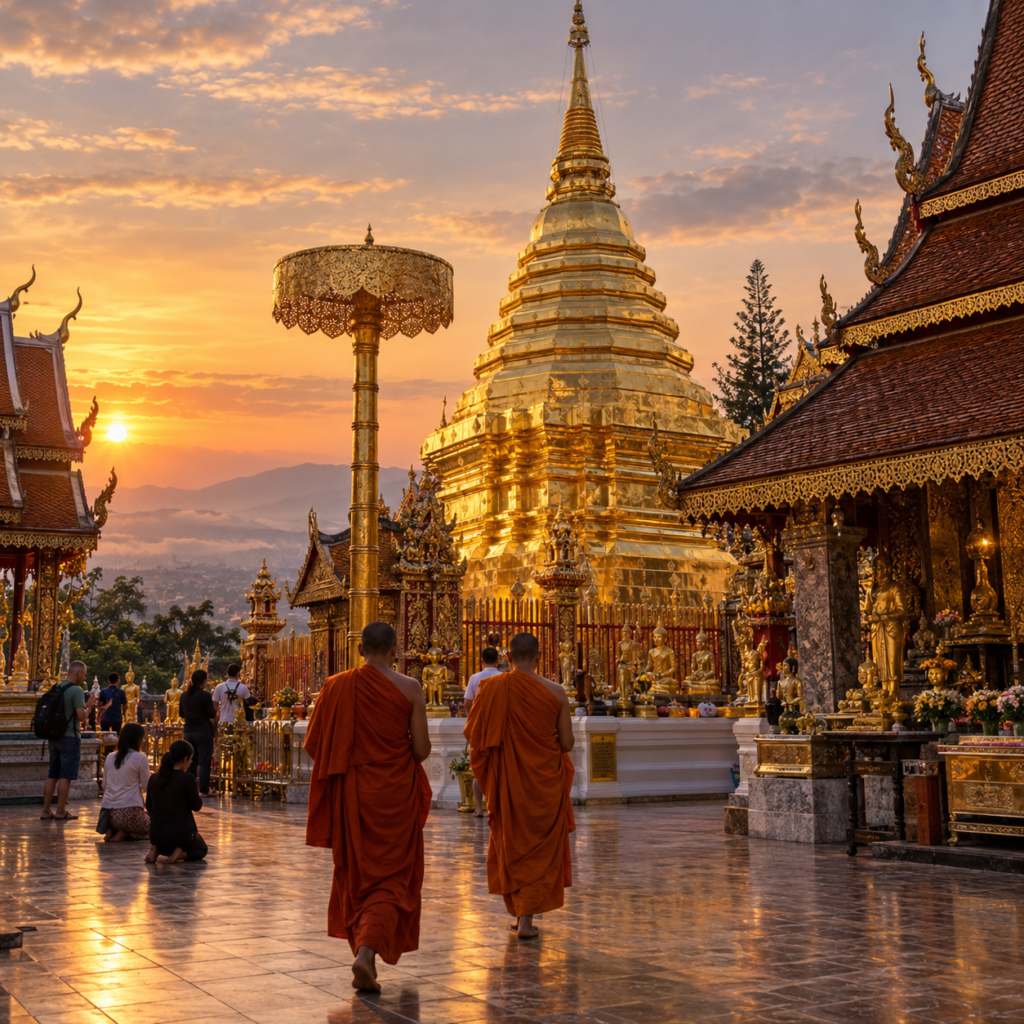 Este circuito exclusivo comprime en seis noches lo esencial de Bangkok y del norte tailandés, con vuelo regular en lugar de directo, lo que amplía las fechas de salida a los lunes y miércoles durante todo el año. Empieza con tres noches en la capital: los templos de Wat Traimit, Wat Po y Wat Benchamabophit, y un día libre para quien prefiera explorar por su cuenta. El vuelo interno a Chiang Rai abre la segunda mitad del viaje. Allí, el Triángulo de Oro se recorre en lancha por el Mekong, con entrada en aguas de Myanmar y Laos, museo del Opio y la Casa Negra, un proyecto arquitectónico que rompe con cualquier idea previa de museo tailandés. El templo Azul cierra la jornada antes de seguir por carretera hacia Chiang Mai, parando en el templo Blanco de Wat Rong Khun. En Chiang Mai, el templo Doi Suthep corona una colina a más de mil metros, y el centro de artesanías reúne a plateros, tejedoras de seda y talladores de madera trabajando a la vista. El último día completo está dedicado a Eco Valley, un santuario de elefantes centrado en su bienestar: preparación de su comida, elaboración de papel con su estiércol y un baño compartido bajo una pequeña cascada, además de una visita al poblado de las mujeres jirafa. Con guía de habla hispana durante todo el recorrido, atención 24 horas por WhatsApp y tarjeta Sim incluida (previo envío de los pasaportes con un mes de antelación), es el circuito exclusivo más compacto del norte para quien no dispone de una semana completa. Información general Salidas: Lunes y miércoles. Ruta: 3n Bangkok, 1n Chiang Rai, 2n Chiang Mai. Categoría hotelera: A elección del cliente. Régimen: Según programa. Importante: EXCLUSIVO TAIKO. Itinerario día a día <div class="pp_accordion_close has_icon"><h3><a href="#">"Día</a></h3><div><p> Salida en vuelo regular con destino Bangkok. Noche a bordo. </p></div></div> <div class="pp_accordion_close has_icon"><h3><a href="#">"Día</a></h3><div><p> Llegada al aeropuerto internacional de Bangkok. Traslado al hotel y alojamiento (check-in desde las 14:00h). Resto del día libre. </p></div></div> <div class="pp_accordion_close has_icon"><h3><a href="#">"Día</a></h3><div><p> Desayuno. Recorrido por las calles principales de Bangkok y su parte antigua: templo del Buda de Oro (Wat Traimit), templo del Buda Reclinado (Wat Po) y templo de mármol (Wat Benchamabophit). Regreso al hotel. Alojamiento. </p></div></div> <div class="pp_accordion_close has_icon"><h3><a href="#">"Día</a></h3><div><p> Desayuno. Día libre para disfrutar de la ciudad, con posibilidad de excursiones opcionales. </p></div></div> <div class="pp_accordion_close has_icon"><h3><a href="#">"Día</a></h3><div><p> Desayuno y almuerzo. Vuelo de línea regular a Chiang Rai. Visita al Triángulo de Oro (Tailandia, Laos y Myanmar), paseo en lancha por el río Mekong, museo del Opio. Almuerzo. Visita a la Casa Negra y al templo Wat Rong Suea Ten (templo Azul). Alojamiento. </p></div></div> <div class="pp_accordion_close has_icon"><h3><a href="#">"Día</a></h3><div><p> Desayuno y almuerzo. Traslado a Chiang Mai, la Rosa del Norte (Reino Lanna, siglo XIII), ciudad amurallada. Parada en el templo blanco Wat Rong Khun. Visita al templo Doi Suthep (1.053 m). Almuerzo. Visita al centro de artesanías de Chiang Mai (joyas, seda, talla de madera, muebles de teca). Alojamiento. </p></div></div> <div class="pp_accordion_close has_icon"><h3><a href="#">"Día</a></h3><div><p> Desayuno y almuerzo. ECO VALLEY, campamento alternativo de elefantes: museo cultural, preparación de comida (bolas multivitamínicas, plátanos, caña de azúcar), elaboración de papel con estiércol de elefante, baño con los elefantes bajo una cascada. Visita al poblado de las mujeres jirafa. Almuerzo. Tarde libre. Alojamiento. </p></div></div> <div class="pp_accordion_close has_icon"><h3><a href="#">"Día</a></h3><div><p> Desayuno. Traslado al aeropuerto para el vuelo de regreso a España. Noche a bordo. </p></div></div> <div class="pp_accordion_close has_icon"><h3><a href="#">"Día</a></h3><div><p> Llegada y fin del viaje. </p></div></div> Notas importantes Tarjeta de Llegada Digital (TDAC) obligatoria, completar antes del viaje en el sitio oficial. Consultar suplemento para festividades especiales, Loykratong (noviembre), Navidad y cenas de gala obligatorias. Posible suplemento en Gem & Jewelry Fair en febrero y septiembre. El orden de las visitas puede verse alterado. En triple ocupación, la tercera cama es sofá cama o plegatín. Consultar requisitos de entrada actualizados. ¡Tailandia te espera! Reserva con Seven Colors Tours y consulta nuestras opciones de financiación en 3, 6, 9 o 12 pagos. Las plazas, servicios y precios están sujetos a disponibilidad y reconfirmación en el momento de efectuar la reserva. Detalle recomendaciones de viaje2