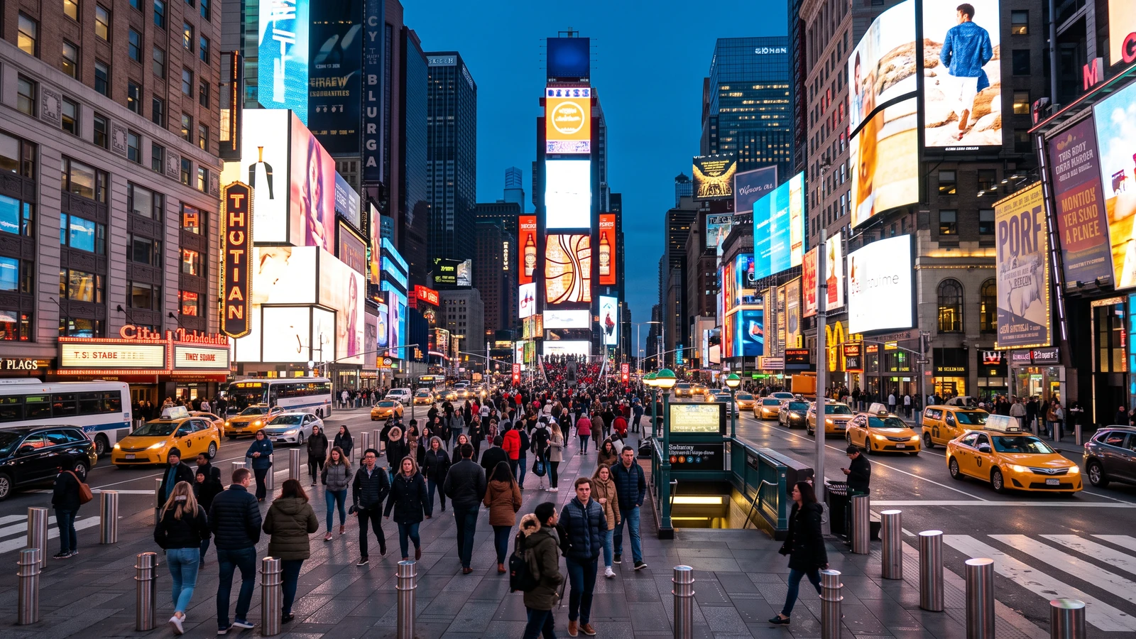 Times Square al anochecer – Nueva York Comfort con Iberia
