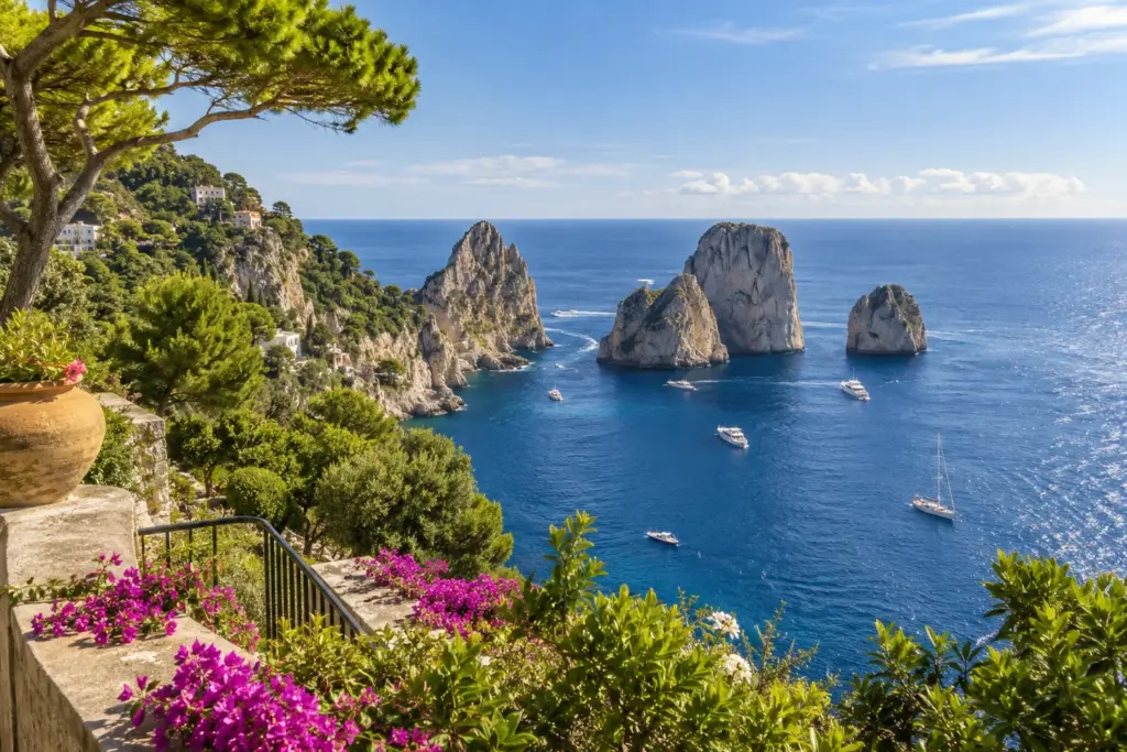Farallones de Capri vistos desde la costa, viaje a Roma y Costa Amalfitana