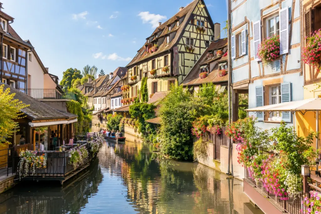 Pequeña Venecia de Colmar en Alsacia Casas de colores junto a un canal de la Pequeña Venecia de Colmar.