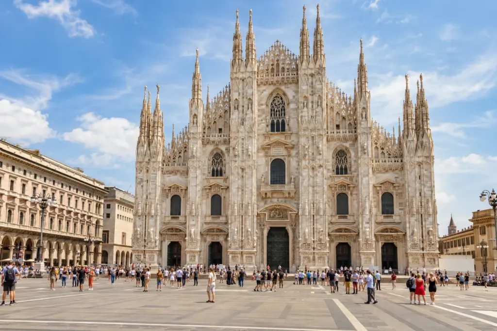 Fachada gótica del Duomo de Milán y su plaza, circuito Italia Imperial Plus