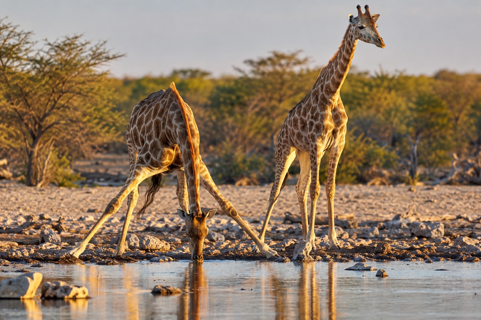 Jirafas junto a una charca en Etosha