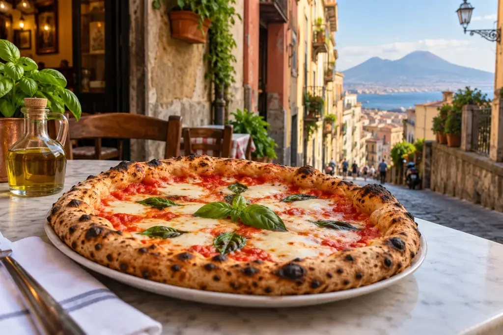 Pizza margherita napolitana con tomate, mozzarella y albahaca