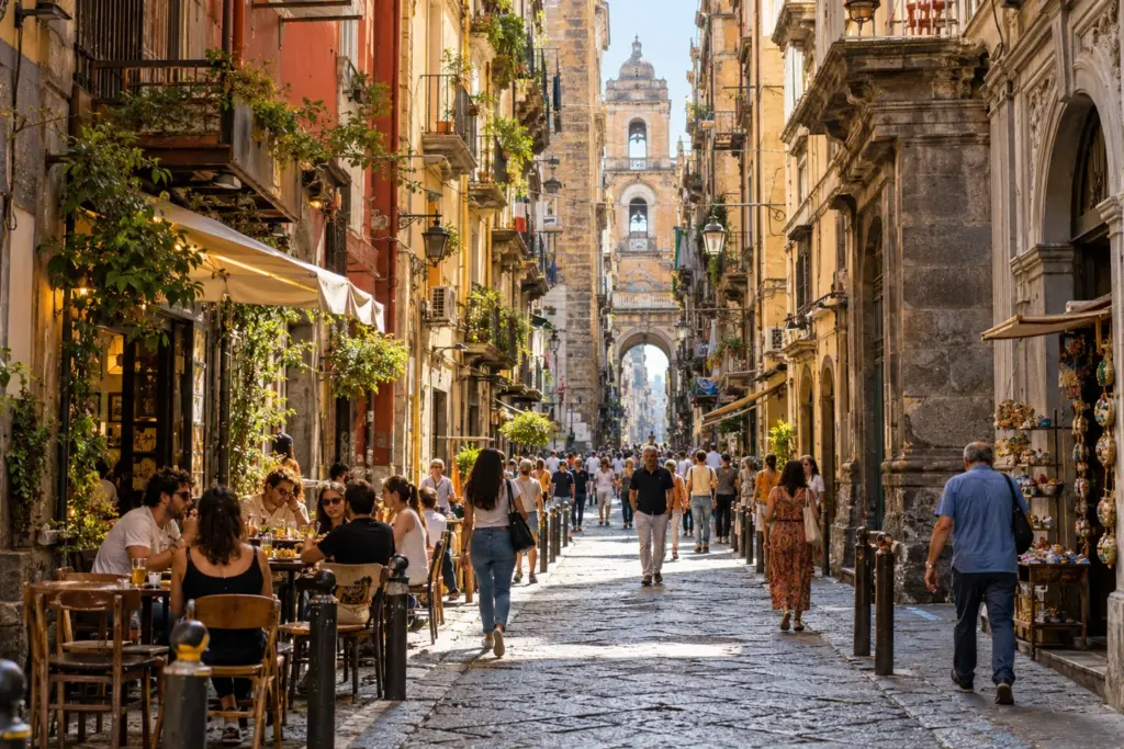 Calle Spaccanapoli en el centro histórico de Nápoles