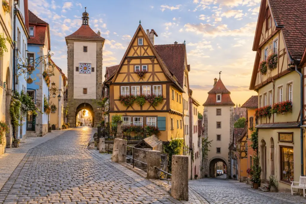 Rothenburg ob der Tauber en la Ruta Romántica Casas de entramado y torres medievales de Rothenburg ob der Tauber.