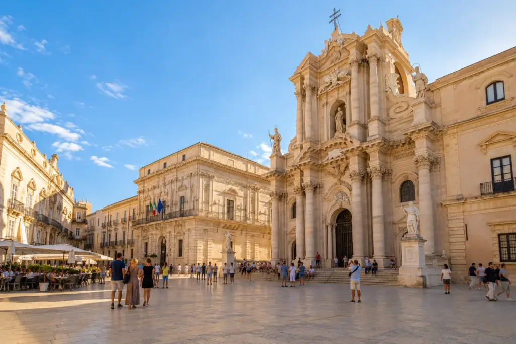 Plaza del Duomo y catedral de Siracusa en la isla de Ortigia