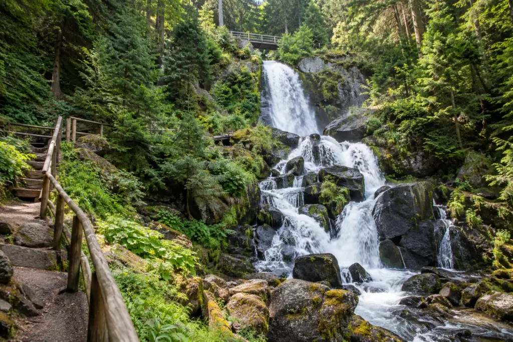 Saltos de agua entre rocas y bosque en Triberg, durante el viaje Selva Negra y Alsacia.