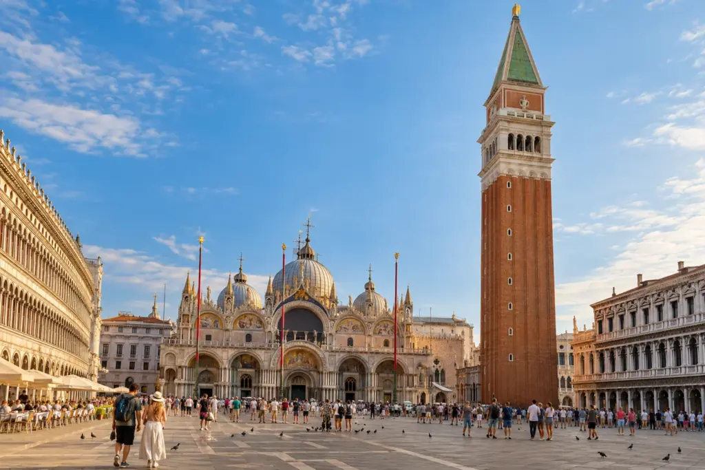 Basílica y campanile de la plaza de San Marcos en Venecia, escapada a Venecia