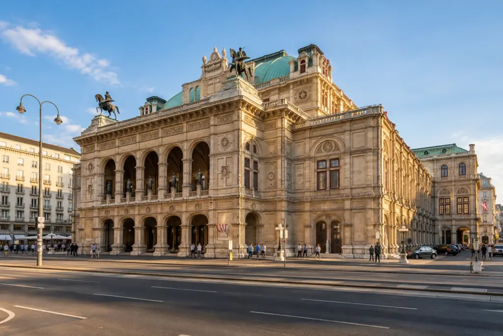 Ópera Estatal de Viena Fachada de la Ópera Estatal de Viena en la Ringstrasse.